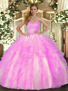 Fantastic Lilac Sleeveless Organza Lace Up Sweet 16 Dress for Military Ball and Sweet 16 and Quinceanera