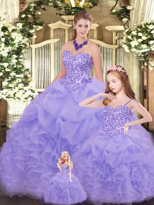 Excellent Ball Gowns Sweet 16 Dress Lavender Sweetheart Organza Sleeveless Floor Length Lace Up