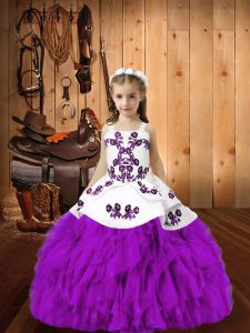 Eggplant Purple Lace Up Pageant Dress Wholesale Embroidery and Ruffles Sleeveless Floor Length