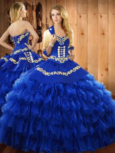 Sumptuous Sleeveless Lace Up Floor Length Embroidery and Ruffled Layers Sweet 16 Quinceanera Dress