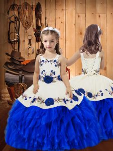 Elegant Sleeveless Embroidery and Ruffles Lace Up Kids Formal Wear