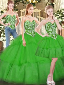 Beautiful Sweetheart Sleeveless Tulle Sweet 16 Quinceanera Dress Beading and Ruffled Layers Lace Up
