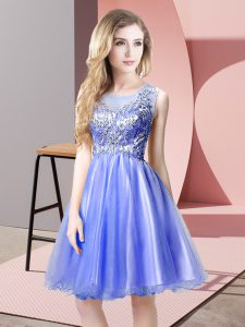 Customized Blue Scoop Zipper Beading Prom Evening Gown Sleeveless