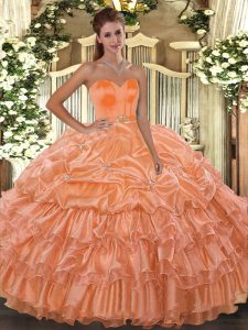 Discount Ball Gowns Quinceanera Gown Orange Sweetheart Organza Sleeveless Floor Length Lace Up