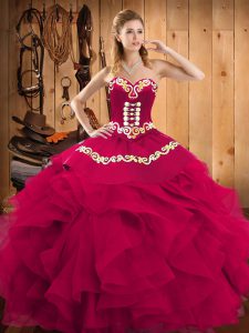 High End Fuchsia Sleeveless Embroidery and Ruffles Floor Length 15th Birthday Dress