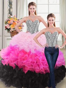 Sumptuous Multi-color Sleeveless Floor Length Beading and Ruffles Lace Up Quinceanera Dresses