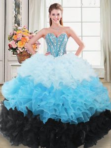 High End Sweetheart Sleeveless Quinceanera Gown Floor Length Beading and Ruffles Multi-color Organza