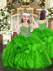 Beading and Ruffles Winning Pageant Gowns Green Lace Up Sleeveless Floor Length