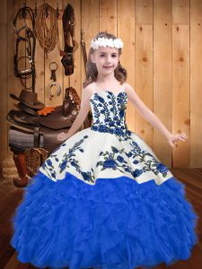 Organza Sleeveless Floor Length Kids Pageant Dress and Embroidery and Ruffles