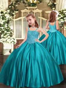 Glorious Teal Sleeveless Satin Zipper Pageant Dress Wholesale for Party and Sweet 16 and Quinceanera and Wedding Party