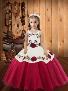 Nice Ball Gowns Winning Pageant Gowns Red Straps Organza Sleeveless Floor Length Lace Up