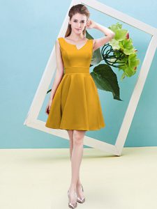 Pretty Mini Length Gold Quinceanera Dama Dress Asymmetric Sleeveless Zipper