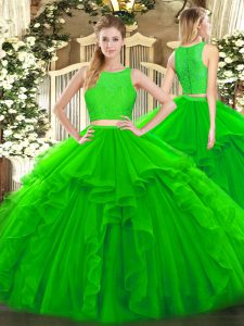 Romantic Green 15th Birthday Dress Military Ball and Sweet 16 and Quinceanera with Ruffles Scoop Sleeveless Zipper