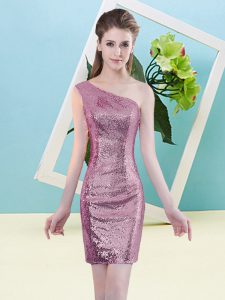 Fuchsia Column/Sheath Sequins Evening Dress Zipper Sequined Sleeveless Mini Length