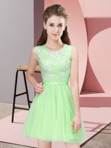 Tulle Side Zipper Scoop Sleeveless Mini Length Bridesmaid Dresses Lace