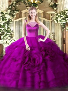 Delicate Fuchsia Sleeveless Organza Side Zipper Quinceanera Gowns for Sweet 16 and Quinceanera