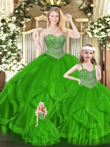 Artistic Green Sleeveless Organza Zipper Quinceanera Dresses for Military Ball and Sweet 16 and Quinceanera