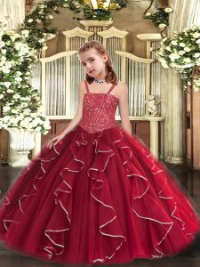 Straps Sleeveless Lace Up Custom Made Pageant Dress Red Tulle