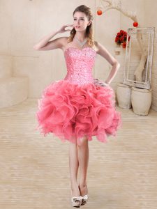 Pretty Watermelon Red Lace Up Sweetheart Beading and Ruffles Prom Dresses Organza Sleeveless