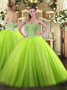 Modern Sleeveless Tulle Floor Length Lace Up Quinceanera Dresses in with Beading