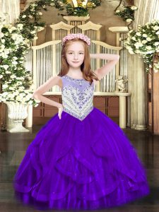 Purple Sleeveless Tulle Zipper Pageant Dress for Teens for Party and Quinceanera