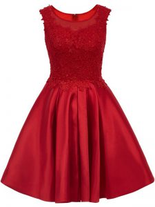 Wine Red Damas Dress Prom and Party with Lace Scoop Sleeveless Zipper