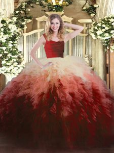 Straps Sleeveless Ball Gown Prom Dress Floor Length Ruffles Multi-color Tulle