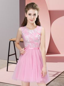 Nice Sleeveless Side Zipper Mini Length Lace Dama Dress for Quinceanera