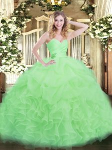 Enchanting Organza Sweetheart Sleeveless Lace Up Beading and Ruffles Vestidos de Quinceanera in Apple Green