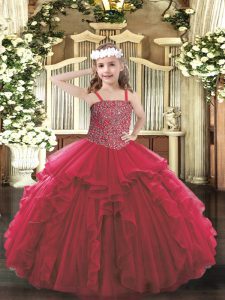 Red Pageant Dresses Party and Quinceanera with Beading and Ruffles Straps Sleeveless Lace Up