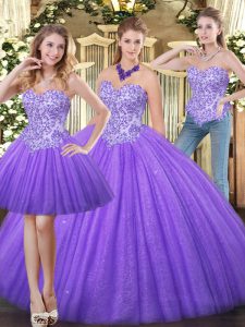 Pretty Eggplant Purple Zipper 15 Quinceanera Dress Appliques Sleeveless Floor Length