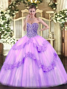 Glamorous Sleeveless Beading and Appliques Lace Up 15th Birthday Dress