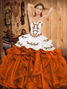 Orange Red Sleeveless Embroidery and Ruffles Floor Length 15 Quinceanera Dress