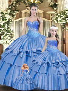 Captivating Sweetheart Sleeveless Vestidos de Quinceanera Floor Length Beading and Ruffles Baby Blue Organza