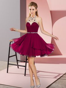Fuchsia Sleeveless Chiffon Zipper Prom Dress for Prom and Party