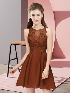Noble Brown Zipper Scoop Appliques Dama Dress Chiffon Sleeveless