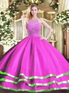 Excellent Tulle Sleeveless Floor Length Quinceanera Gown and Beading