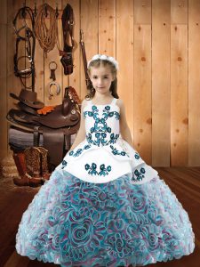 Sleeveless Floor Length Embroidery Lace Up Little Girls Pageant Dress with Multi-color