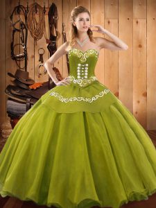 Flare Sleeveless Tulle Floor Length Lace Up Quinceanera Dress in Olive Green with Ruffles