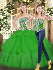 Fashionable Tulle Sleeveless Floor Length Sweet 16 Dresses and Beading and Ruffled Layers