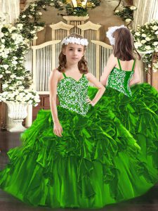 Dramatic Organza Sleeveless Floor Length Pageant Gowns and Beading and Ruffles