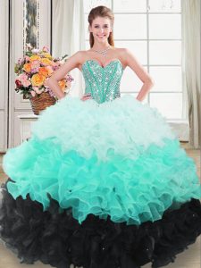 Multi-color Ball Gowns Organza Sweetheart Sleeveless Beading and Ruffled Layers Floor Length Lace Up Sweet 16 Dress