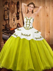 Edgy Sleeveless Floor Length Embroidery Lace Up Quinceanera Gown with Yellow Green