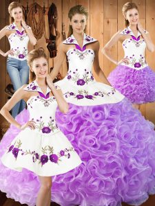Superior Lilac Sleeveless Floor Length Embroidery Lace Up Vestidos de Quinceanera