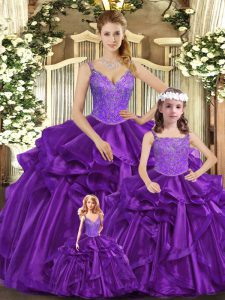 Admirable Floor Length Ball Gowns Sleeveless Purple Quinceanera Gowns Lace Up