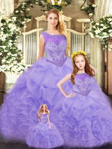 Colorful Lavender Scoop Lace Up Ruffles Quinceanera Dress Sleeveless