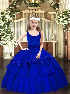 Royal Blue Zipper Scoop Beading Pageant Gowns For Girls Organza Sleeveless