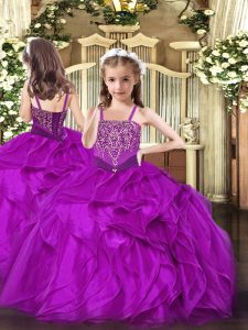 Best Organza Sleeveless Floor Length Evening Gowns and Beading and Ruffles