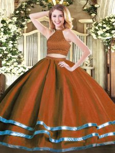Rust Red Sleeveless Beading Floor Length Quinceanera Gown