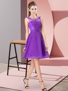 Purple Chiffon Zipper Quinceanera Court Dresses Sleeveless Knee Length Appliques
